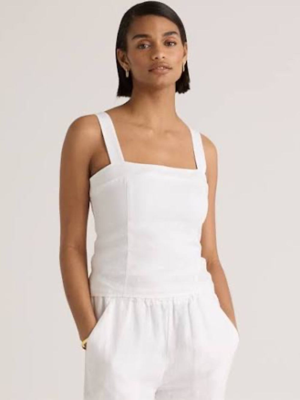 QUINCE Linen White Fitted Top M